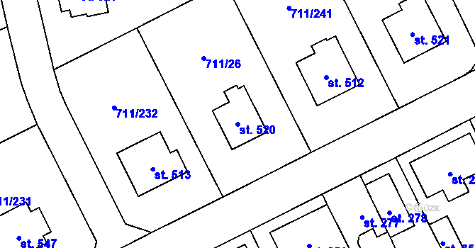 Parcela st. 520 v KÚ Daliměřice, Katastrální mapa