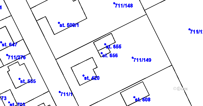 Parcela st. 656 v KÚ Daliměřice, Katastrální mapa