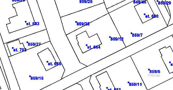 Parcela st. 664 v KÚ Daliměřice, Katastrální mapa
