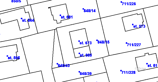 Parcela st. 673 v KÚ Daliměřice, Katastrální mapa