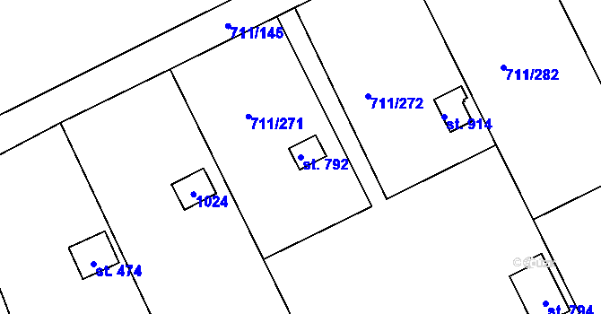Parcela st. 792 v KÚ Daliměřice, Katastrální mapa