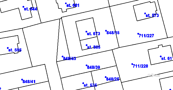 Parcela st. 885 v KÚ Daliměřice, Katastrální mapa