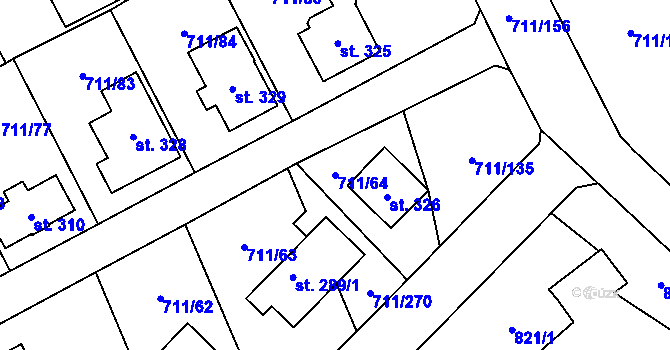 Parcela st. 711/64 v KÚ Daliměřice, Katastrální mapa