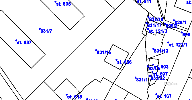 Parcela st. 831/15 v KÚ Daliměřice, Katastrální mapa