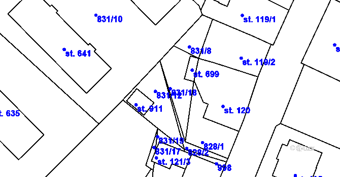 Parcela st. 831/18 v KÚ Daliměřice, Katastrální mapa