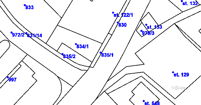 Parcela st. 835/1 v KÚ Daliměřice, Katastrální mapa