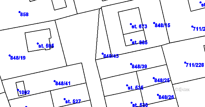 Parcela st. 848/43 v KÚ Daliměřice, Katastrální mapa