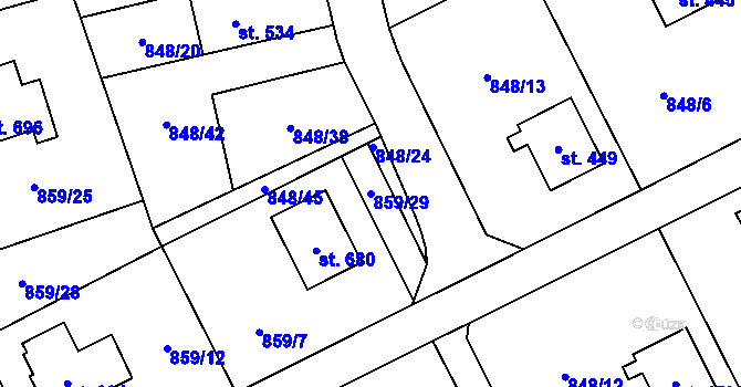 Parcela st. 859/29 v KÚ Daliměřice, Katastrální mapa