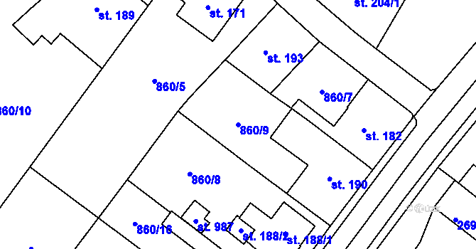 Parcela st. 860/9 v KÚ Daliměřice, Katastrální mapa