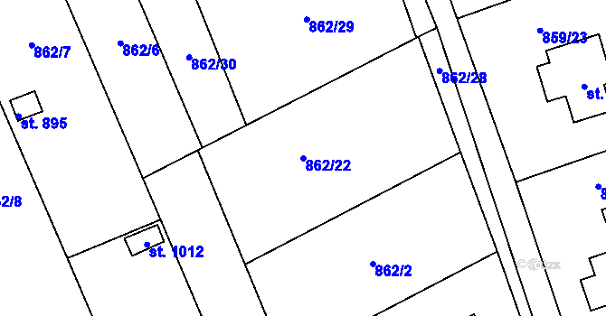 Parcela st. 862/22 v KÚ Daliměřice, Katastrální mapa