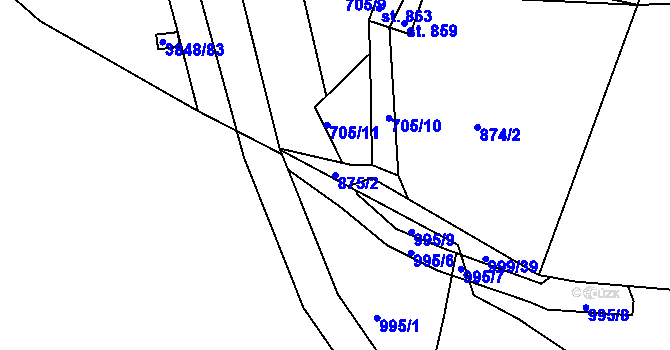 Parcela st. 875/2 v KÚ Daliměřice, Katastrální mapa