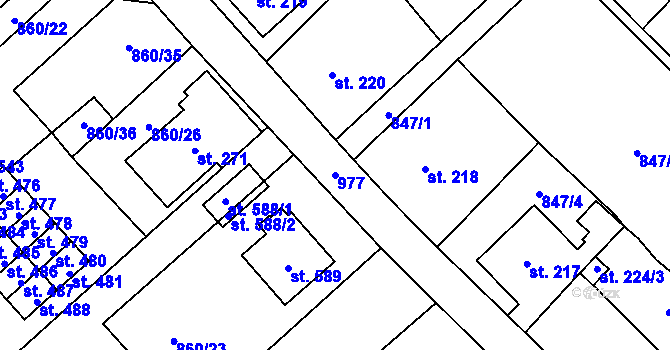 Parcela st. 977 v KÚ Daliměřice, Katastrální mapa