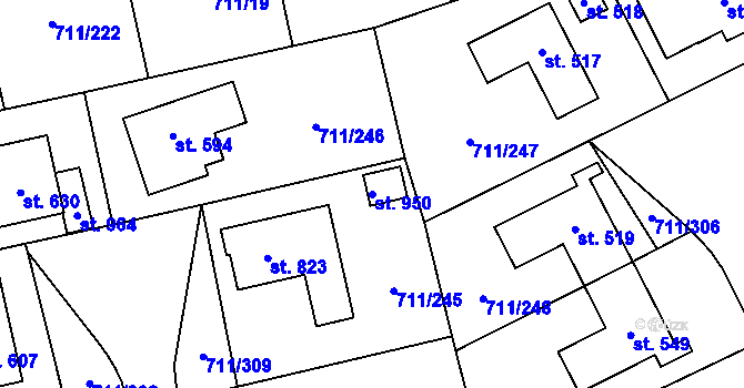 Parcela st. 950 v KÚ Daliměřice, Katastrální mapa