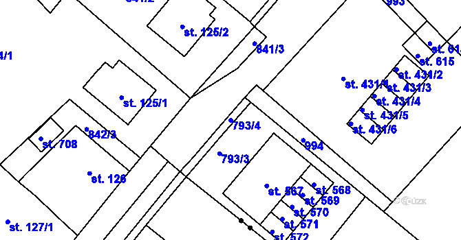 Parcela st. 793/4 v KÚ Daliměřice, Katastrální mapa