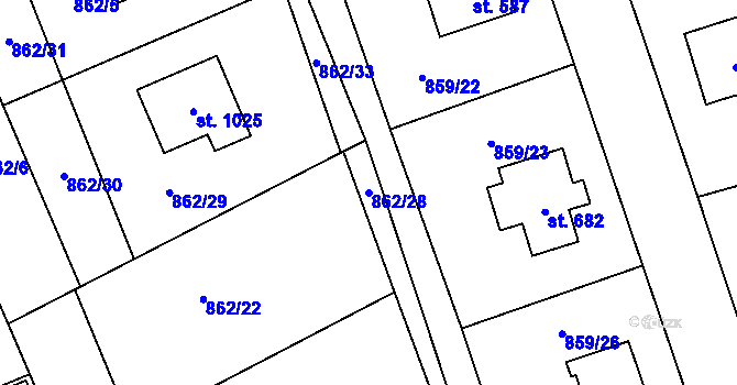 Parcela st. 862/28 v KÚ Daliměřice, Katastrální mapa