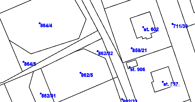 Parcela st. 862/32 v KÚ Daliměřice, Katastrální mapa