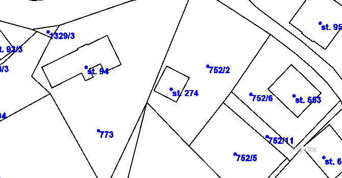 Parcela st. 274 v KÚ Mašov u Turnova, Katastrální mapa