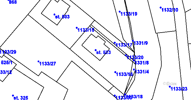Parcela st. 523 v KÚ Mašov u Turnova, Katastrální mapa