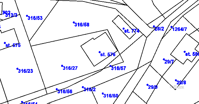 Parcela st. 576 v KÚ Mašov u Turnova, Katastrální mapa