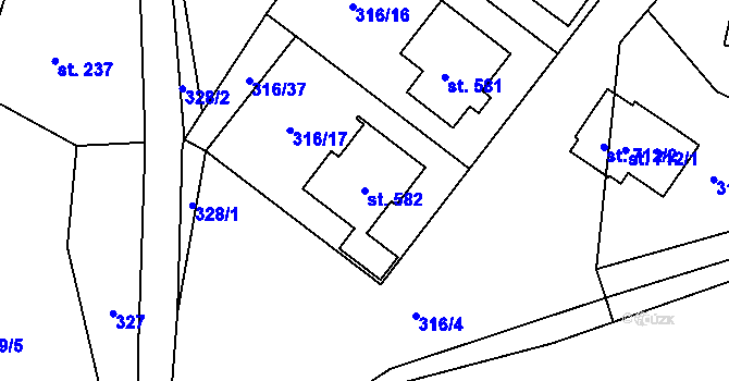 Parcela st. 582 v KÚ Mašov u Turnova, Katastrální mapa