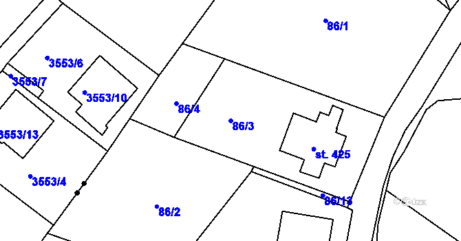 Parcela st. 86/3 v KÚ Mašov u Turnova, Katastrální mapa
