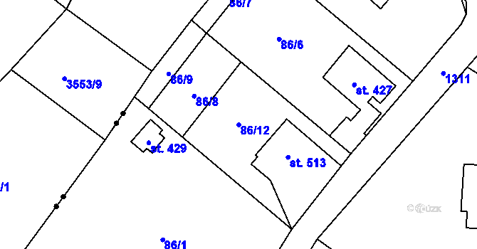 Parcela st. 86/12 v KÚ Mašov u Turnova, Katastrální mapa