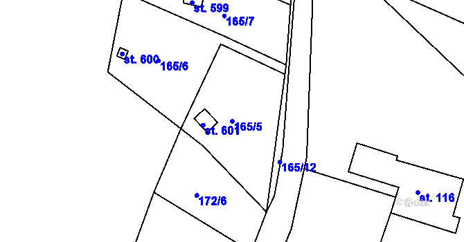 Parcela st. 165/5 v KÚ Mašov u Turnova, Katastrální mapa