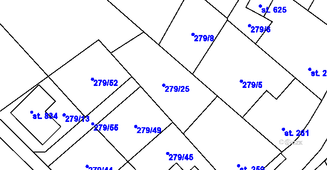 Parcela st. 279/25 v KÚ Mašov u Turnova, Katastrální mapa