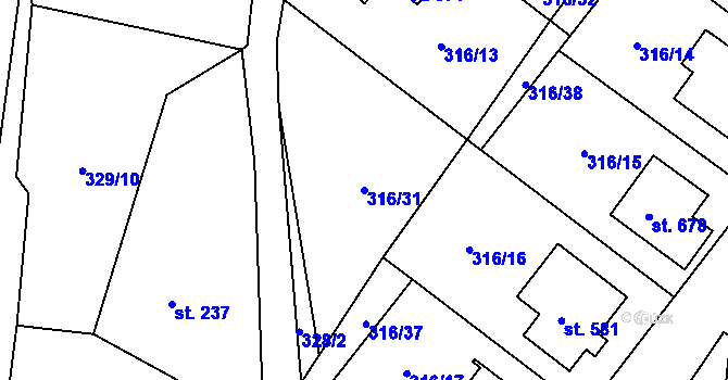 Parcela st. 316/31 v KÚ Mašov u Turnova, Katastrální mapa