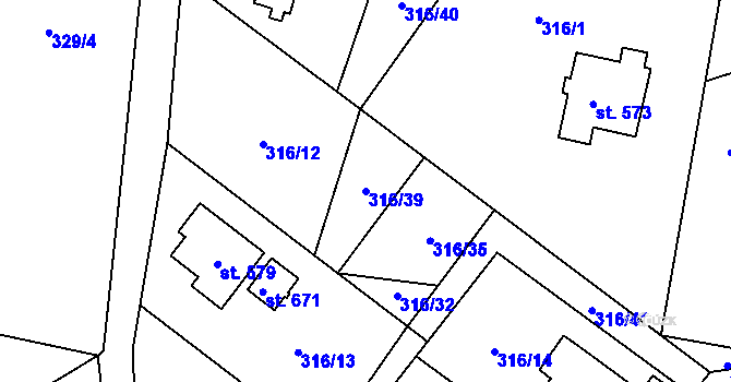 Parcela st. 316/39 v KÚ Mašov u Turnova, Katastrální mapa