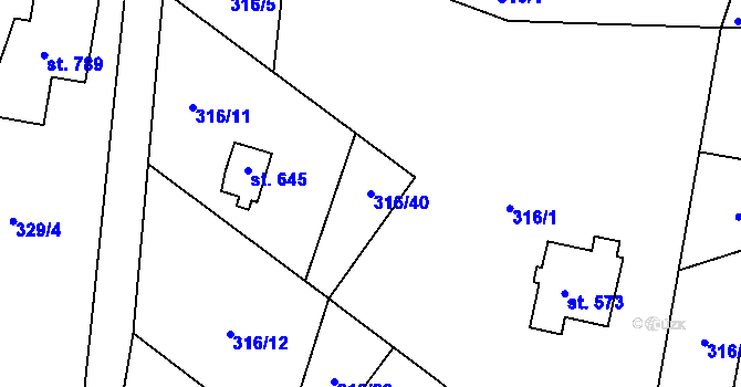 Parcela st. 316/40 v KÚ Mašov u Turnova, Katastrální mapa