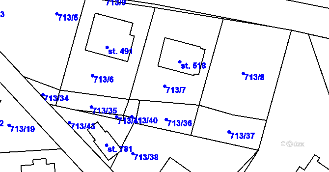 Parcela st. 713/7 v KÚ Mašov u Turnova, Katastrální mapa