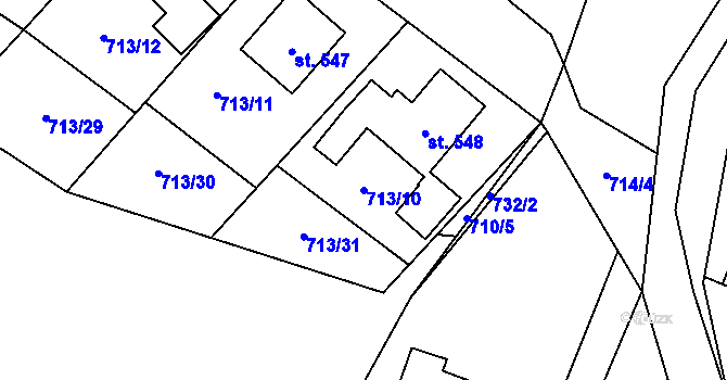 Parcela st. 713/10 v KÚ Mašov u Turnova, Katastrální mapa