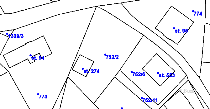 Parcela st. 752/2 v KÚ Mašov u Turnova, Katastrální mapa