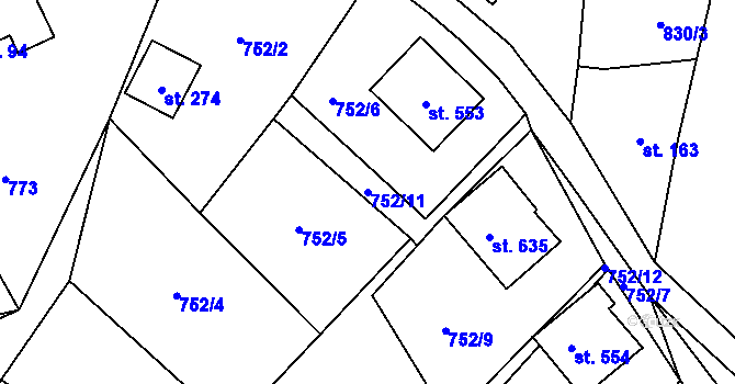 Parcela st. 752/11 v KÚ Mašov u Turnova, Katastrální mapa