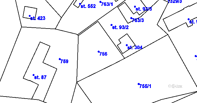 Parcela st. 756 v KÚ Mašov u Turnova, Katastrální mapa