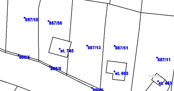 Parcela st. 887/13 v KÚ Mašov u Turnova, Katastrální mapa