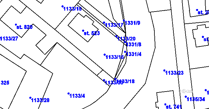 Parcela st. 1133/16 v KÚ Mašov u Turnova, Katastrální mapa