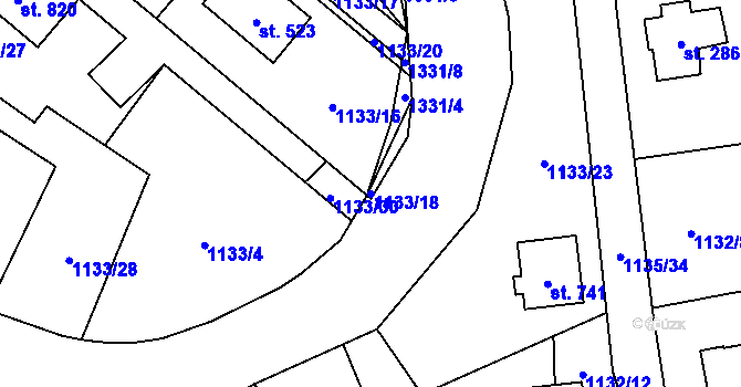Parcela st. 1133/18 v KÚ Mašov u Turnova, Katastrální mapa