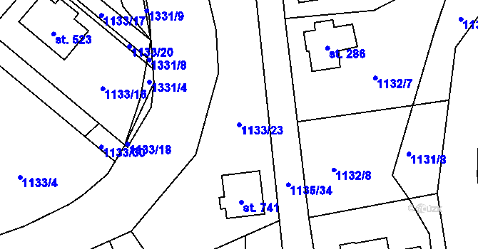 Parcela st. 1133/23 v KÚ Mašov u Turnova, Katastrální mapa