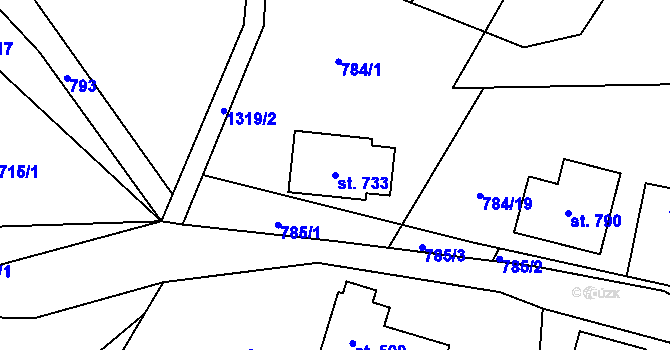 Parcela st. 733 v KÚ Mašov u Turnova, Katastrální mapa