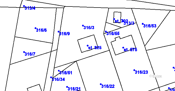 Parcela st. 825 v KÚ Mašov u Turnova, Katastrální mapa