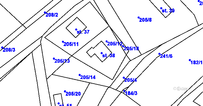 Parcela st. 38 v KÚ Turovka, Katastrální mapa