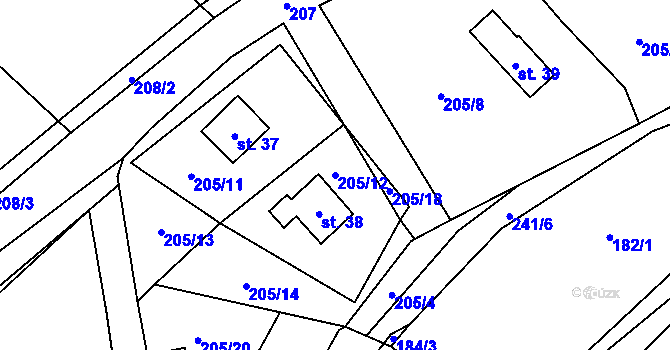 Parcela st. 205/12 v KÚ Turovka, Katastrální mapa