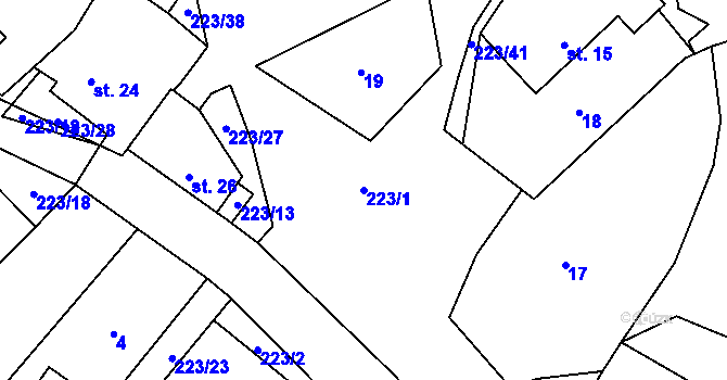 Parcela st. 223/1 v KÚ Turovka, Katastrální mapa