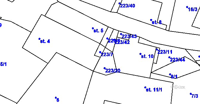 Parcela st. 223/7 v KÚ Turovka, Katastrální mapa