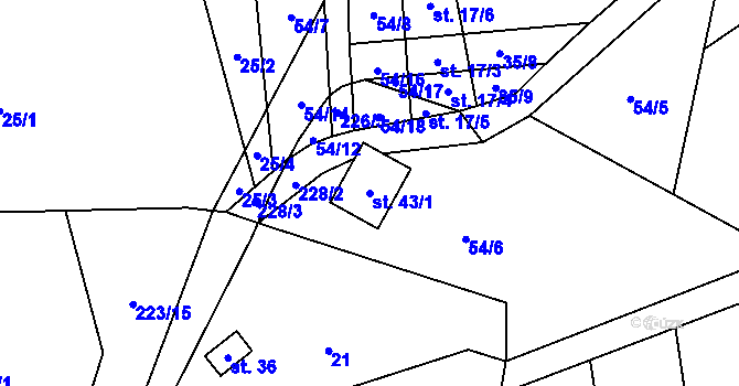 Parcela st. 43/1 v KÚ Turovka, Katastrální mapa