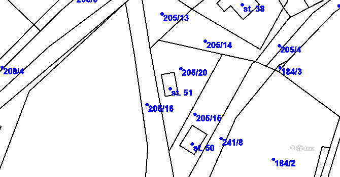 Parcela st. 51 v KÚ Turovka, Katastrální mapa