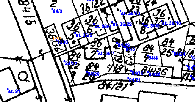 Parcela st. 36/7 v KÚ Tursko, Katastrální mapa