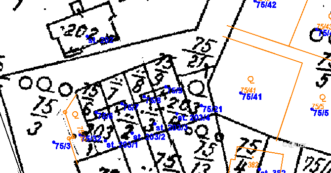 Parcela st. 75/9 v KÚ Tursko, Katastrální mapa